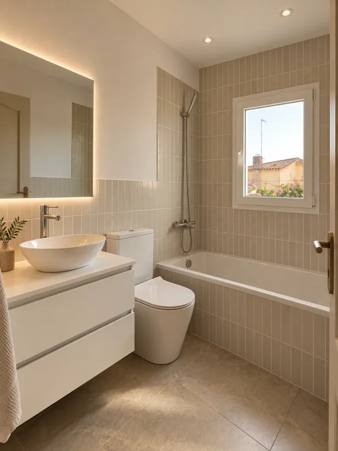 Segundo baño con bañera y mueble suspendido, reforma de vivienda unifamiliar en Premià de Dalt